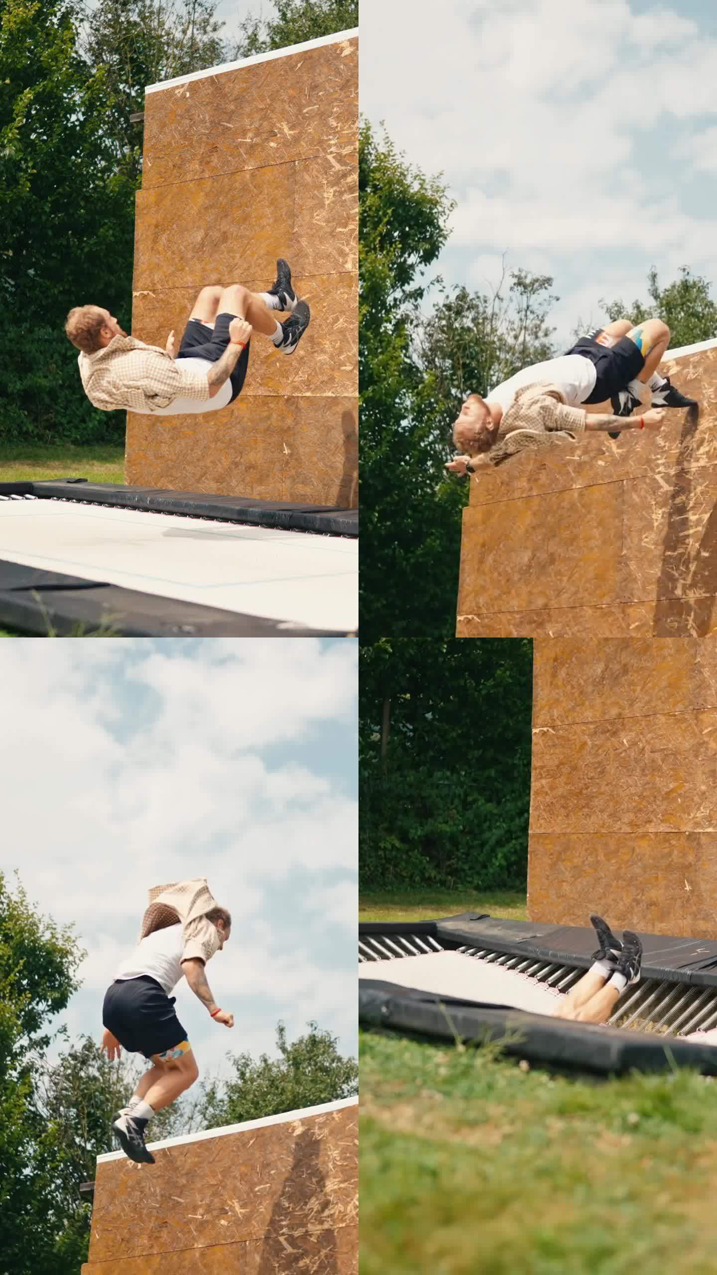 蹦床运动员高高翻飞，高潮迭起